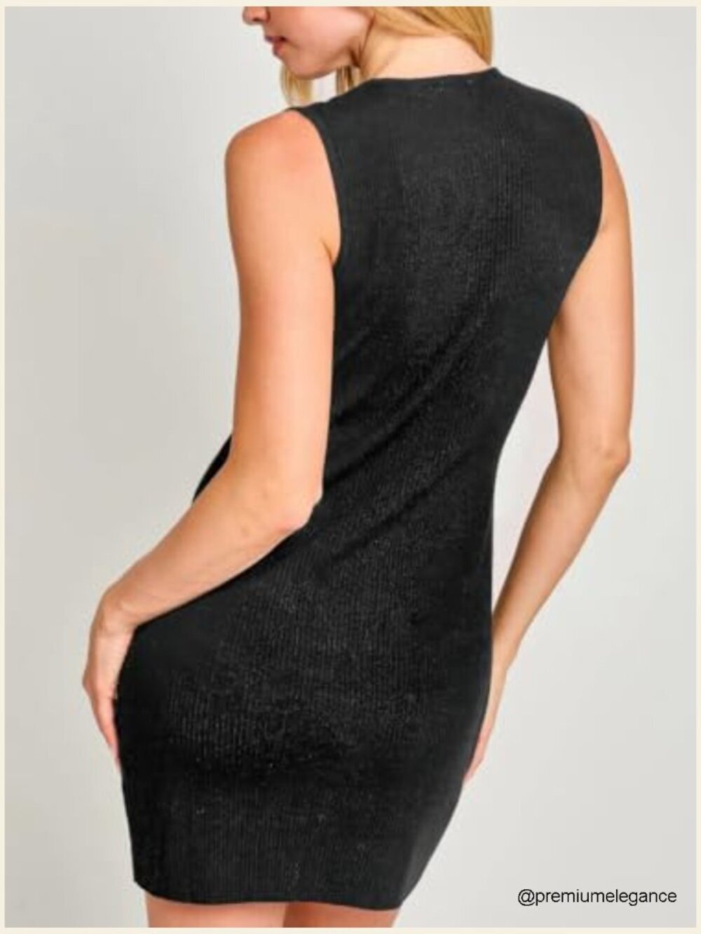 Crew Neck Bow Knot Sleeveless Ribbed Knit Bodycon Mini Dress - Picture 4 of 5